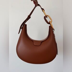 Charles & Keith Kora Metallic-Accent Moon Bag - Chocolate - NWT